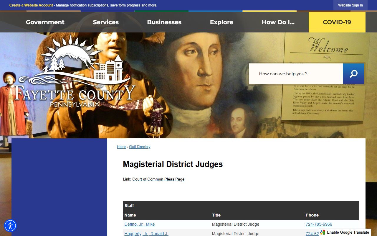Fayette County court dockets Magisterial District Judges