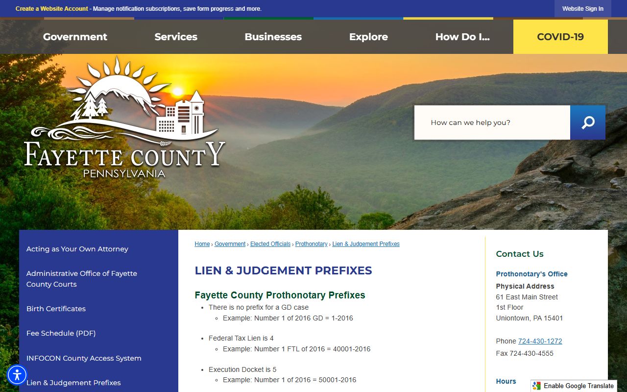 Fayette County court records lien and judgment prefixes