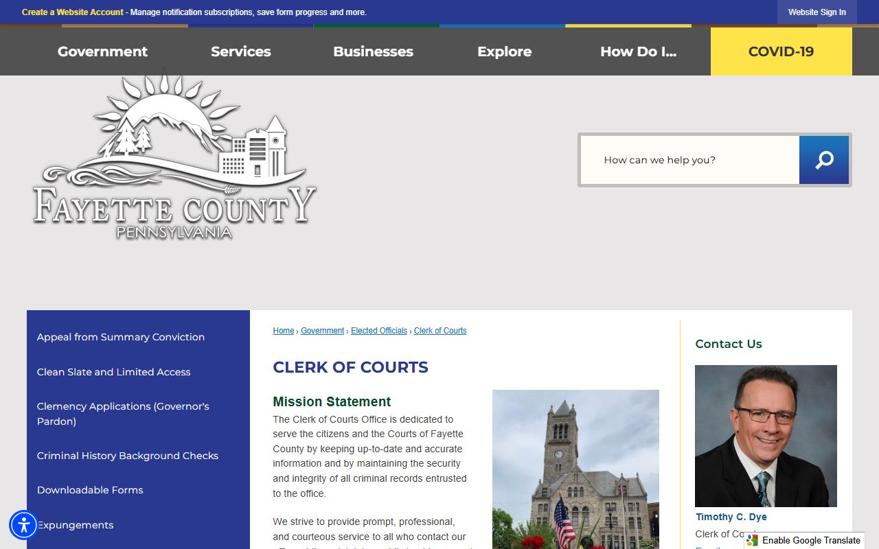 Fayette County Clerk of Courts criminal records page