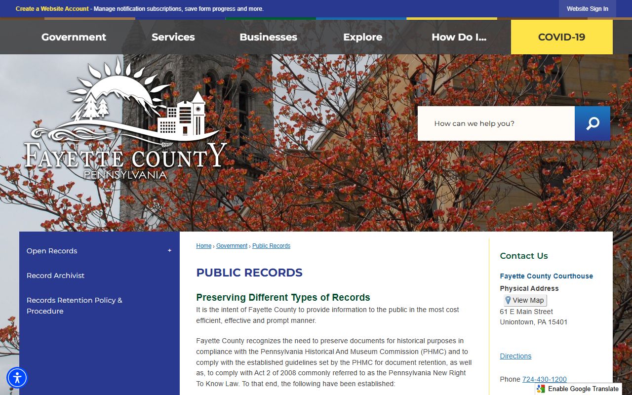 Fayette County public records information page