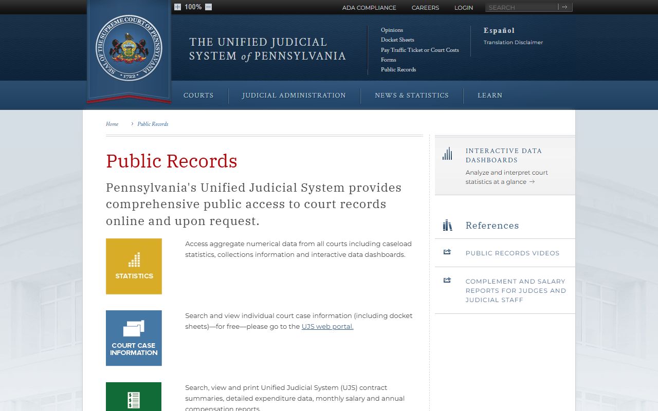Pennsylvania judiciary public records information for Fayette County Court