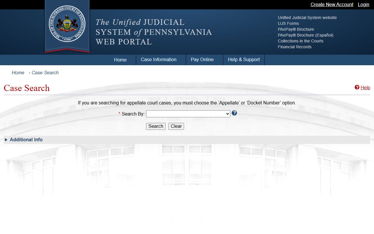 Fayette County Court UJS case search portal