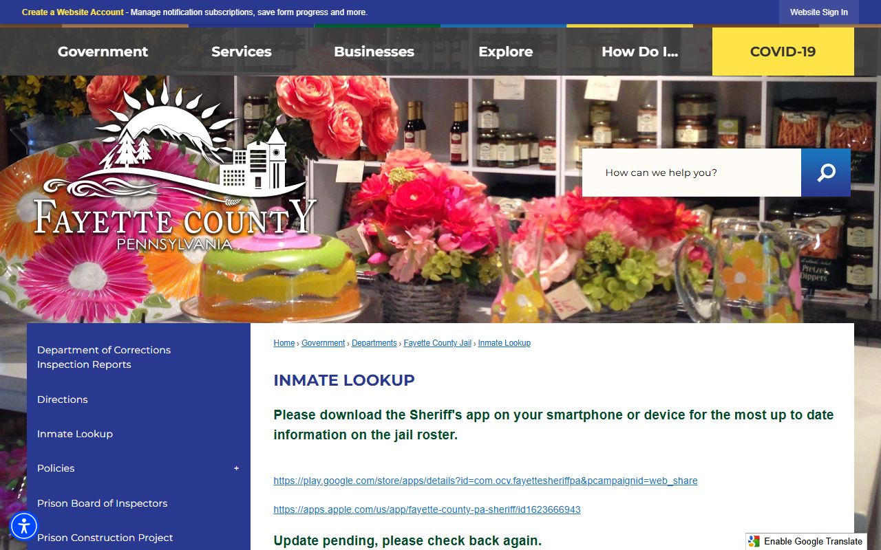 Fayette County inmate lookup page