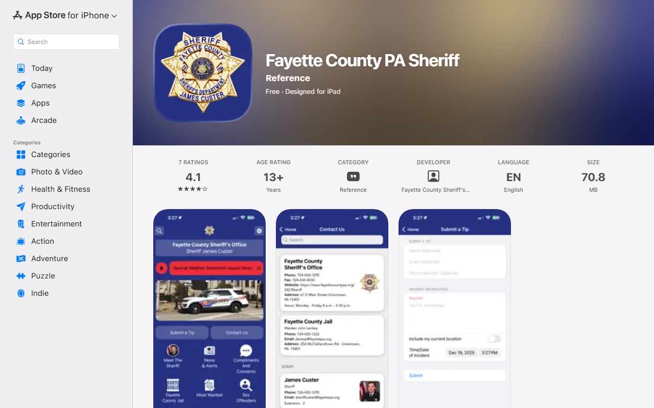 Fayette County PA Sheriff app on Apple App Store
