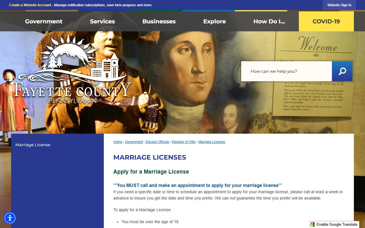 Fayette County marriage licenses page
