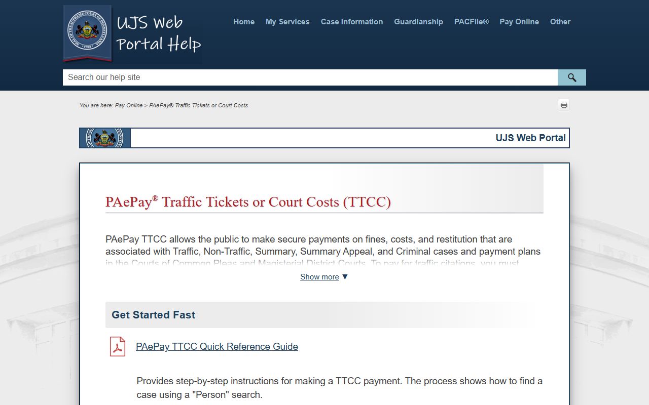 Fayette County traffic citation PAePay help page