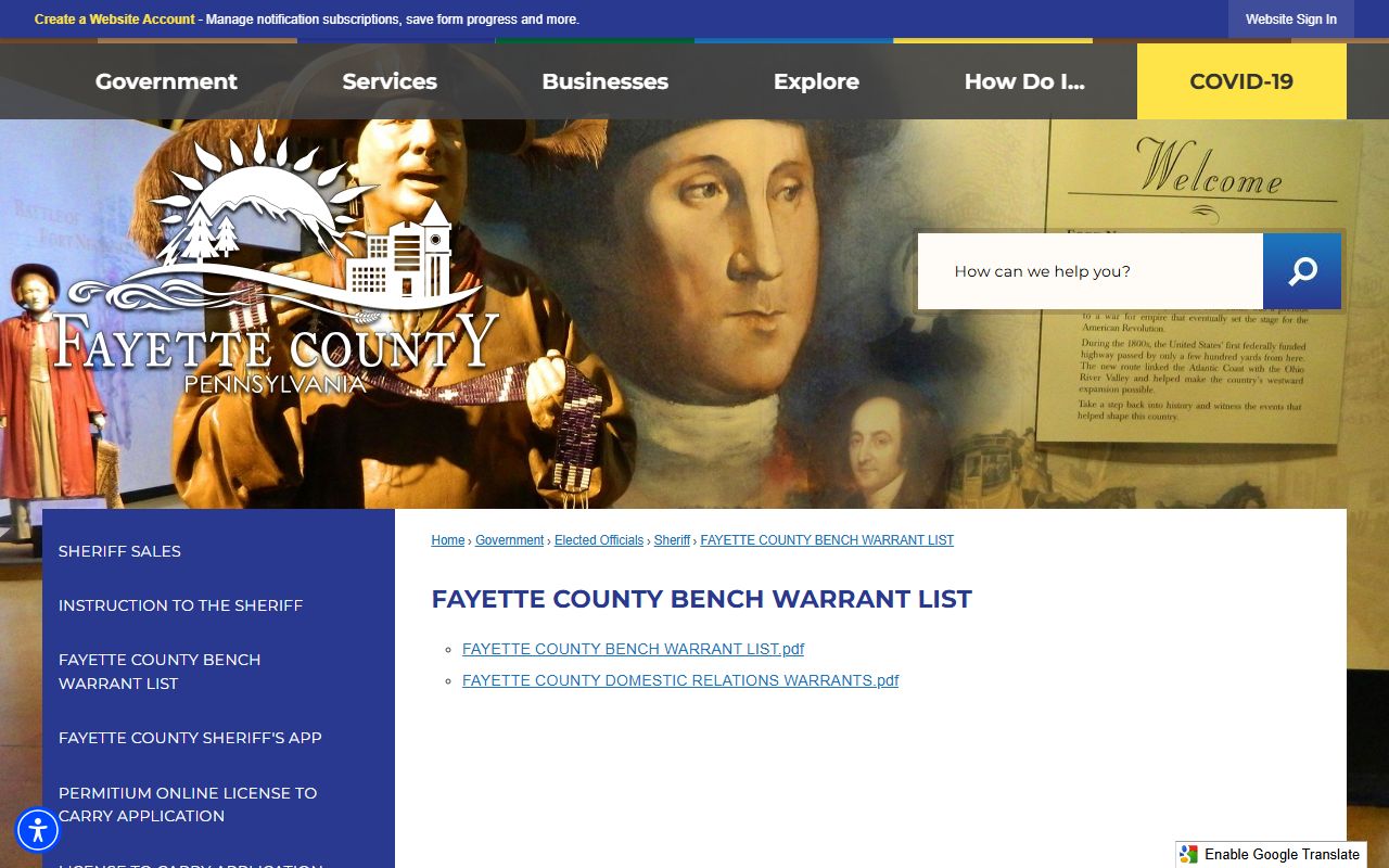 Fayette County bench warrant list page