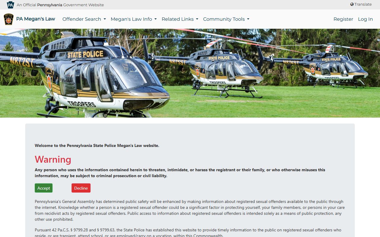 Pennsylvania Megan's Law registry separate from Fayette County warrants