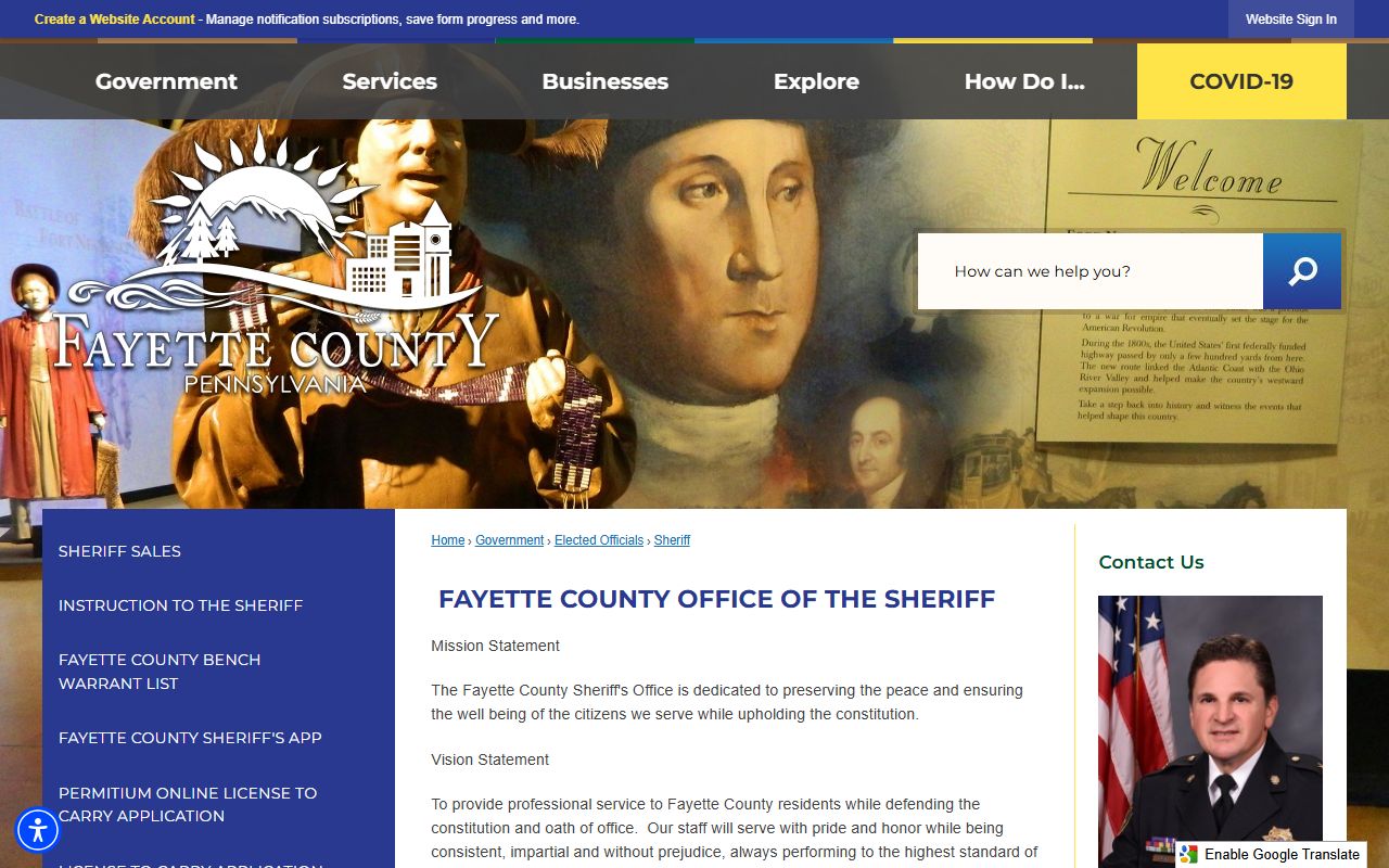 Fayette County Sheriff's Office warrant records contact page